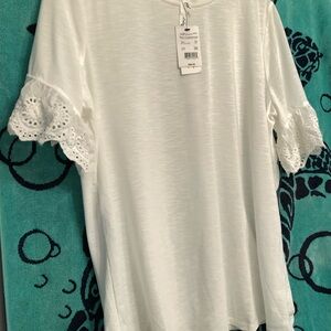 NY Collection Cream Ruffled Short Sleeve Tee